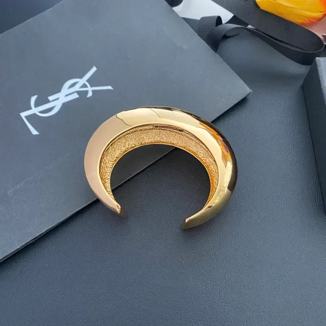 Gold Polished Layered Curved Open Cuff Bracelet 7