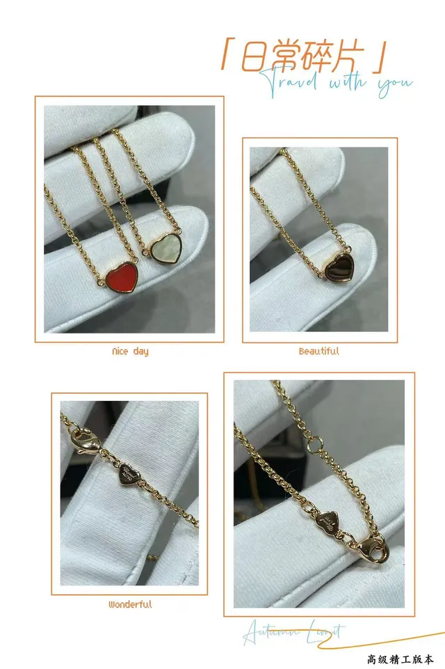 Gold Red Chain Heart-Shaped Pendant Necklace 2