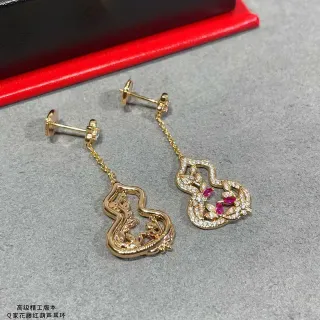 Gold Red Filigree Gourd-Shaped Pendant Earrings