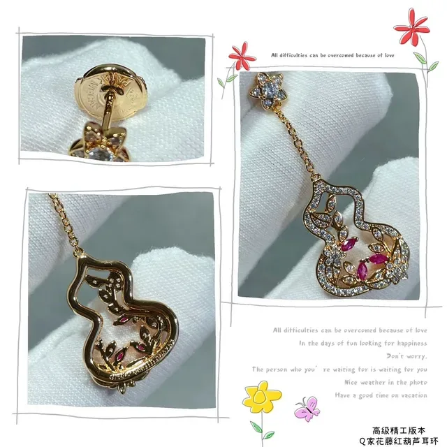 Gold Red Filigree Gourd-Shaped Pendant Earrings 6