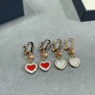 Gold Red Heart-Shaped Pendant Pavé Crystal Border Earrings
