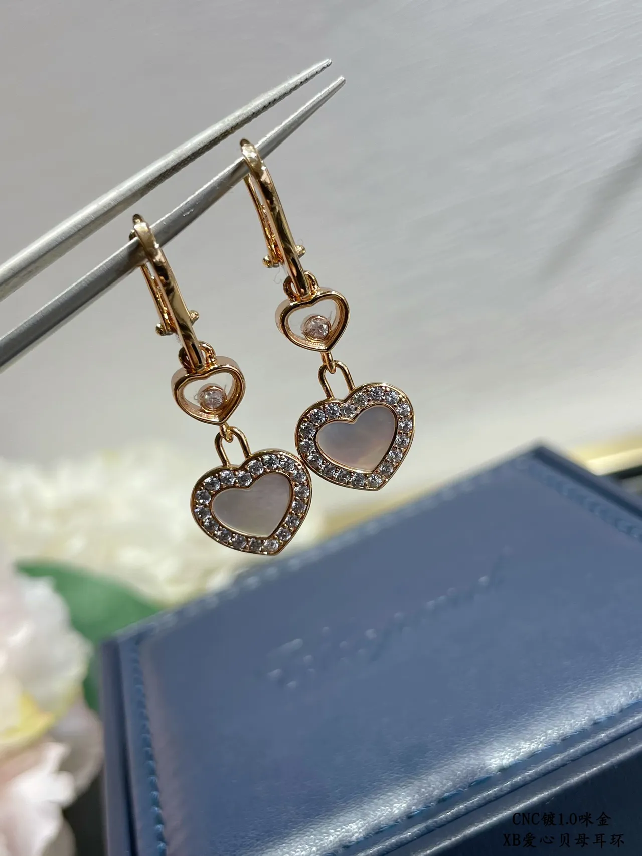 Gold Red Heart-Shaped Pendant Pavé Crystal Border Earrings 4