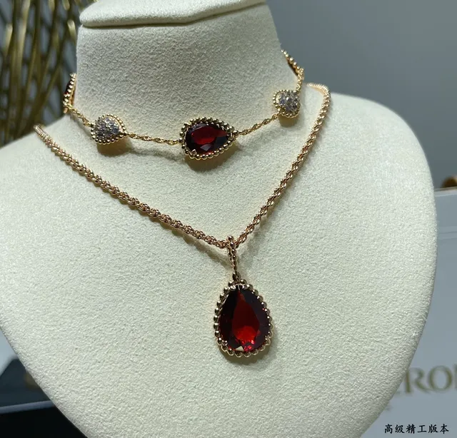 Gold Red Twisted Rope Chain Teardrop Gemstones Bracelet 6
