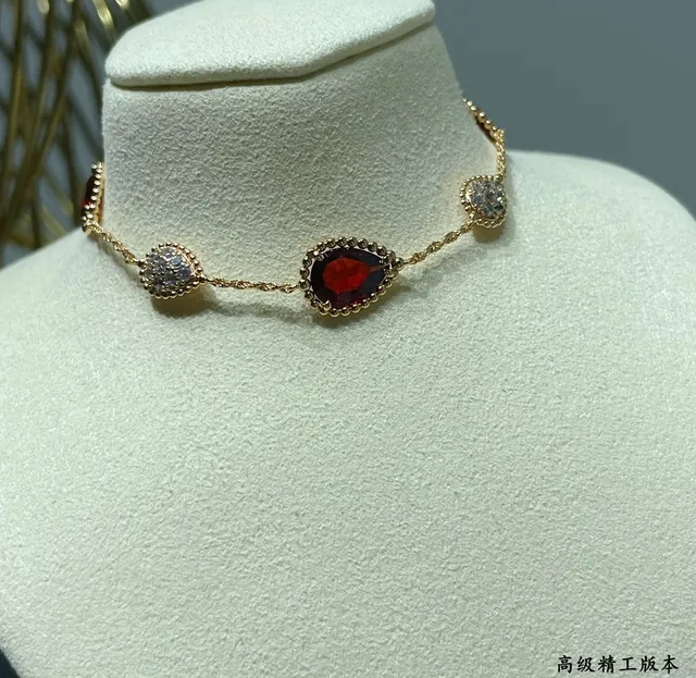 Gold Red Twisted Rope Chain Teardrop Gemstones Bracelet 8