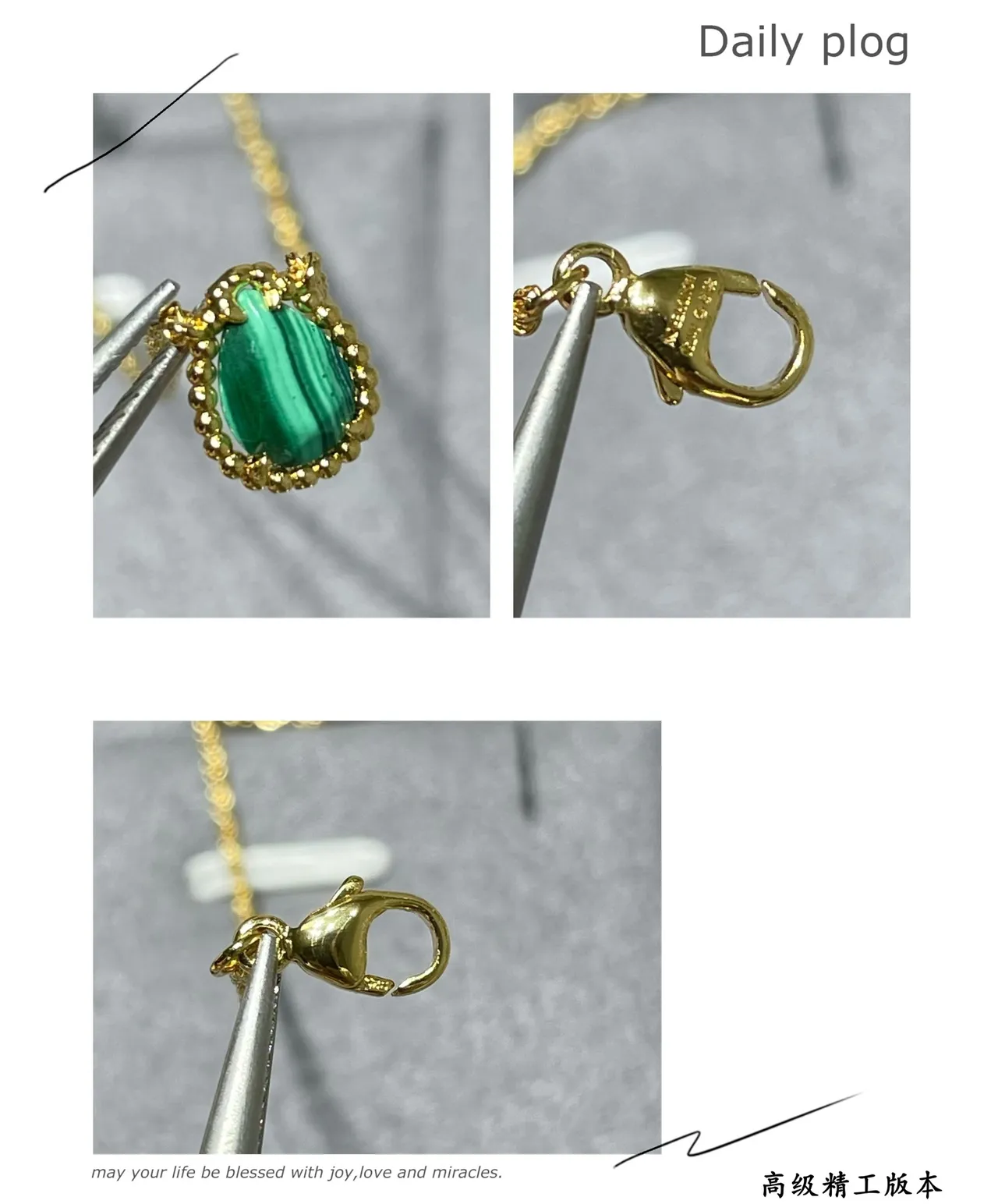 Gold Rope Chain Teardrop Malachite Pendant Necklace 4
