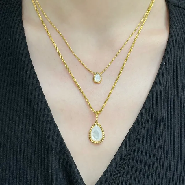 Gold Rope Chain Teardrop Malachite Pendant Necklace 8
