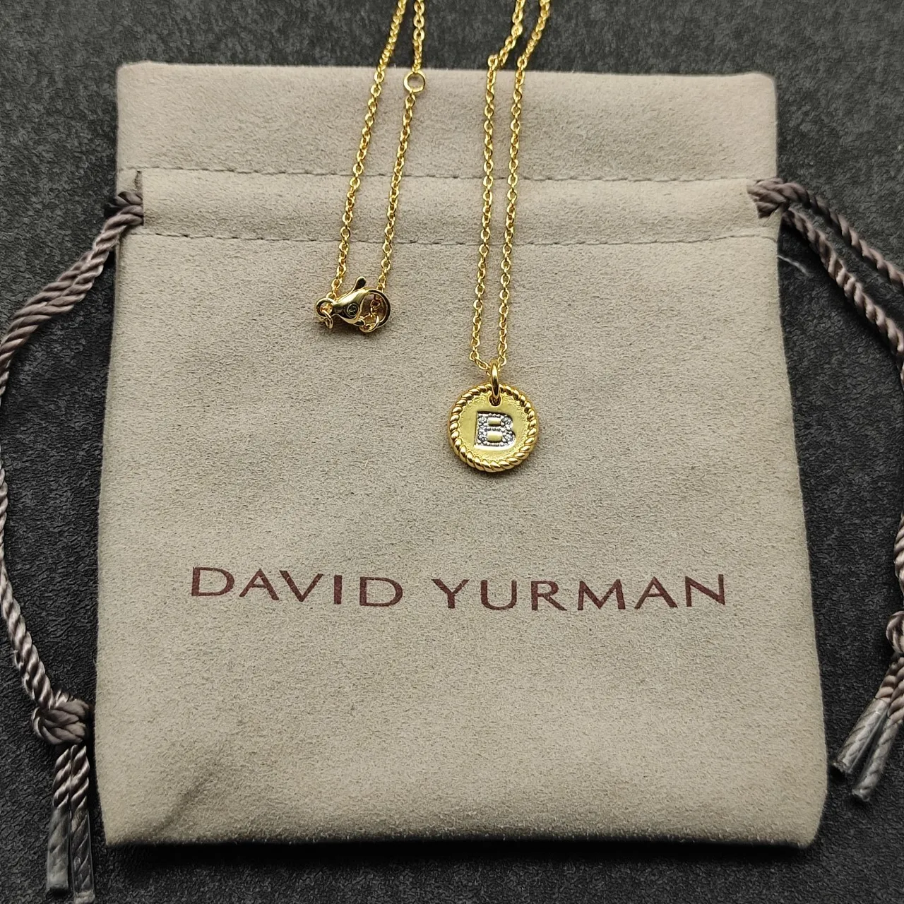 Gold Rope-Edge Monogram 'B' Pavé Initial Necklace 5