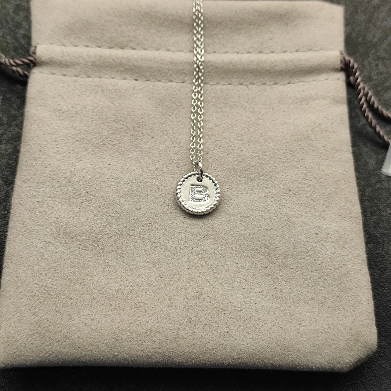 Gold Rope-Edge Monogram 'B' Pavé Initial Necklace 6