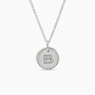 Gold Rope-Edge Monogram 'B' Pavé Initial Necklace 8