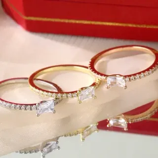Gold Silver Emerald-Cut Center Stone Pavé Band Ring