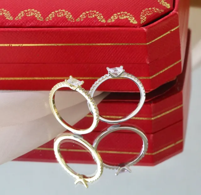 Gold Silver Emerald-Cut Center Stone Pavé Band Ring 4