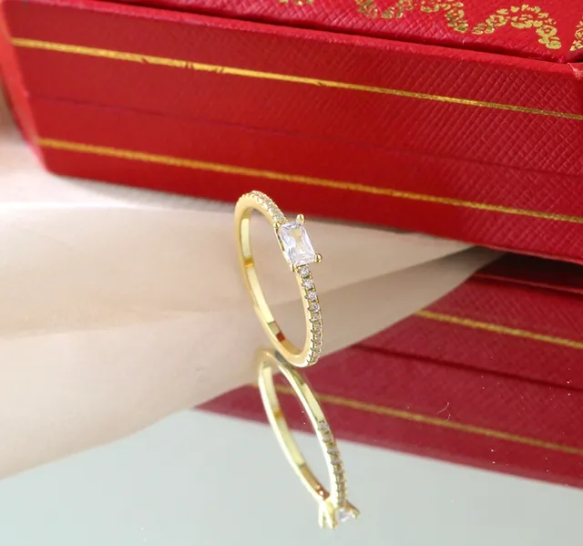 Gold Silver Emerald-Cut Center Stone Pavé Band Ring 7