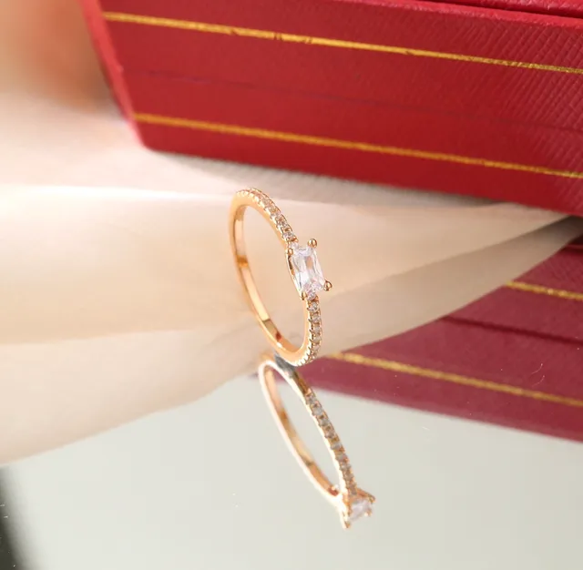 Gold Silver Emerald-Cut Center Stone Pavé Band Ring 8