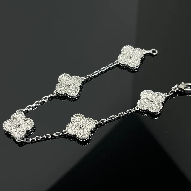 Gold Silver Flower-Shaped Charms Pavé-Stone Setting Bracelet 2