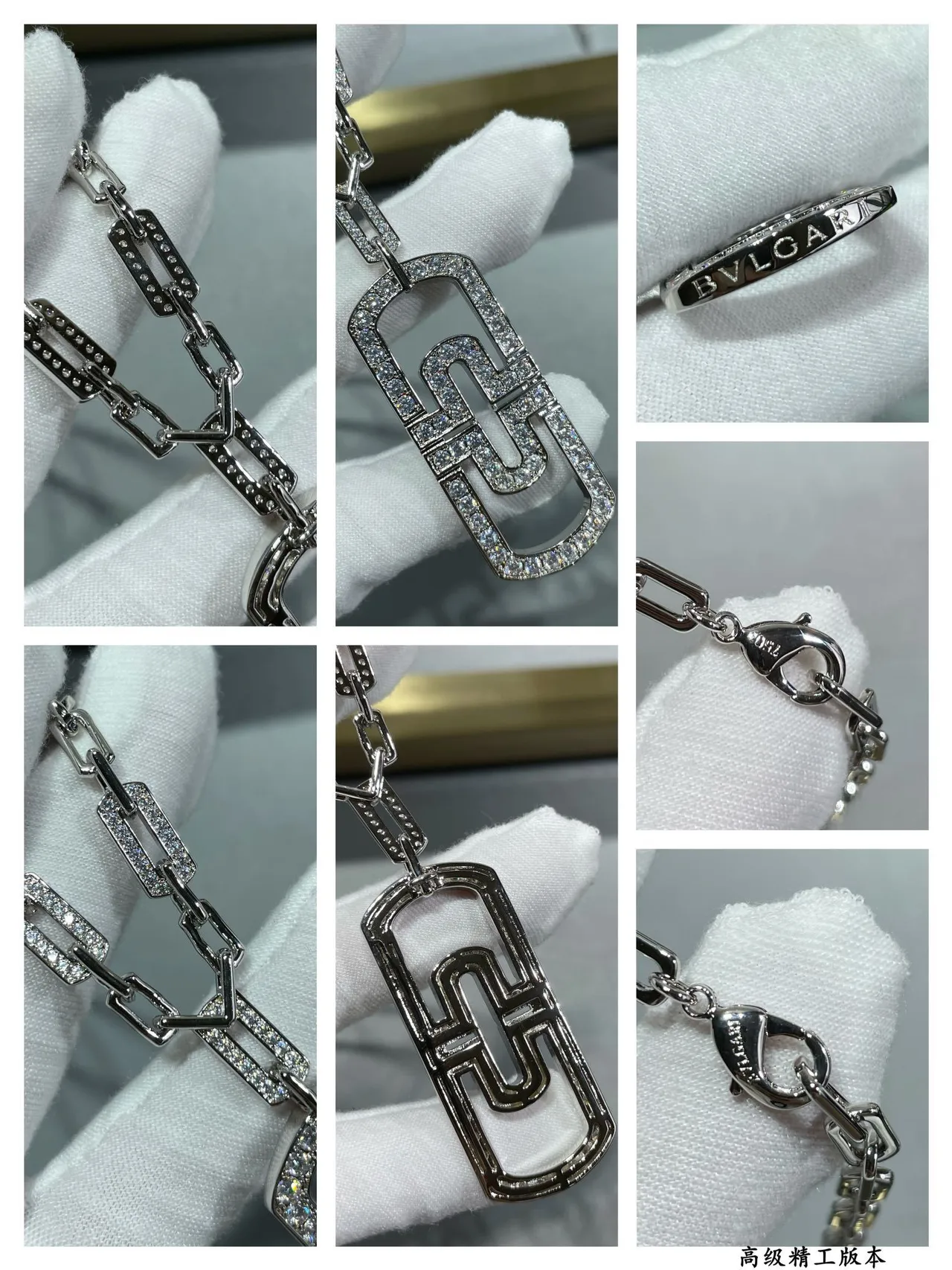 Gold Silver Geometric Pendant Pavé-Set Stones Necklace 6