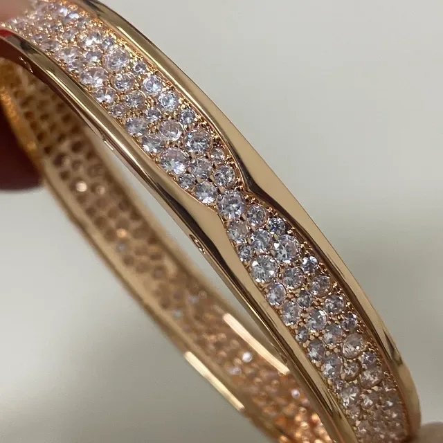 Gold Silver Hinged Bangle Pave-Set Crystals Bracelet 5