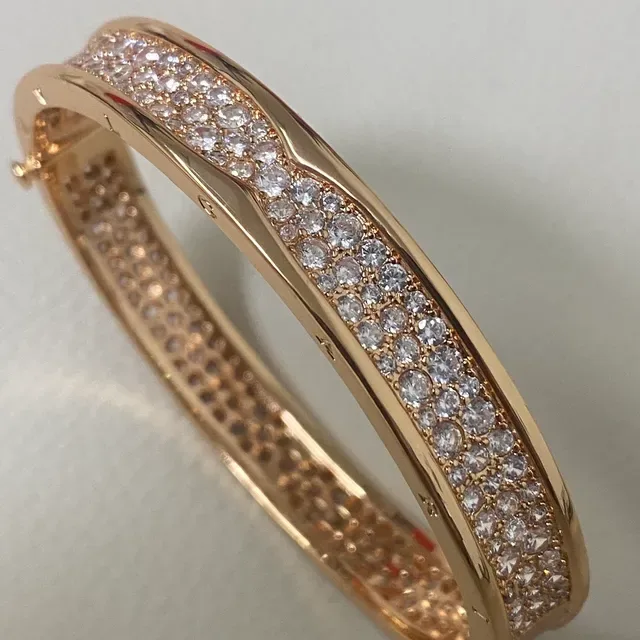 Gold Silver Hinged Bangle Pave-Set Crystals Bracelet 6