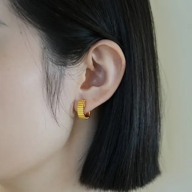 Gold Silver Ridged Barrel Hoops Hinged Closure Earrings 5