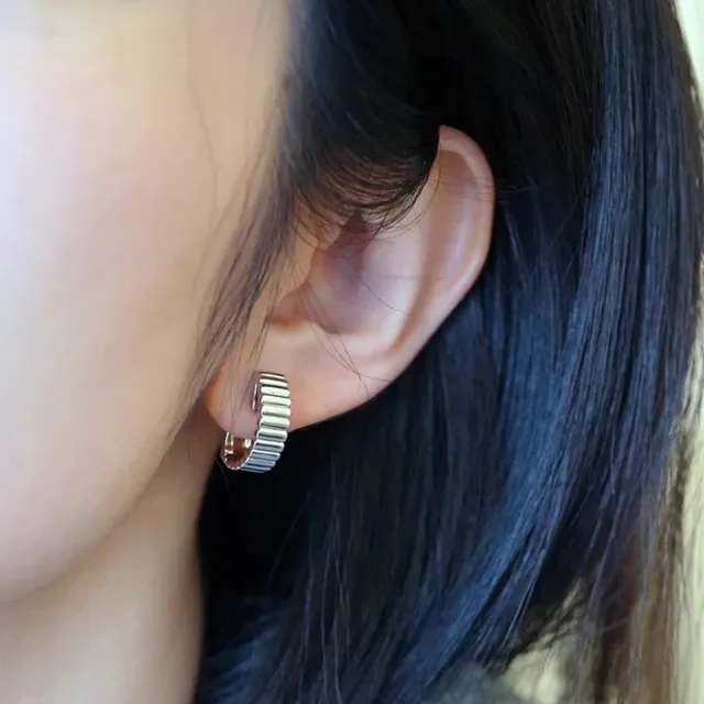 Gold Silver Ridged Barrel Hoops Hinged Closure Earrings 6
