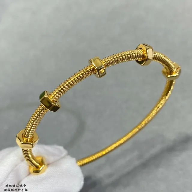 Gold Silver Screw-and-Rod Bangle Pavé Floral Charm Chain Bracelet 3