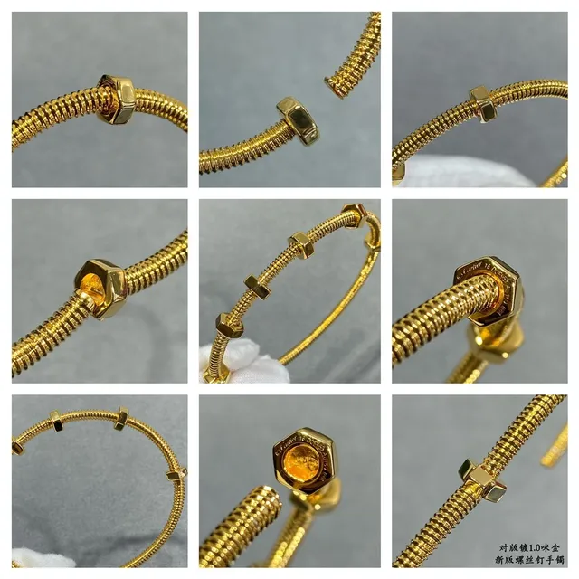 Gold Silver Screw-and-Rod Bangle Pavé Floral Charm Chain Bracelet 7