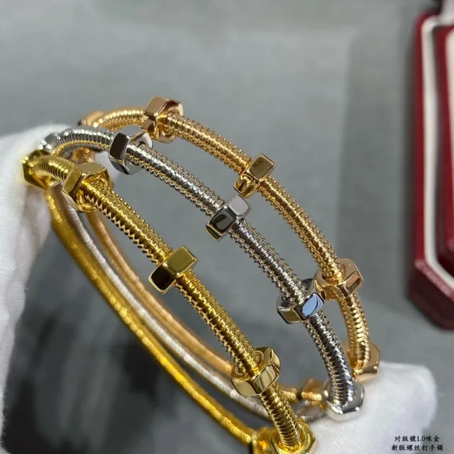 Gold Silver Screw-and-Rod Bangle Pavé Floral Charm Chain Bracelet 9