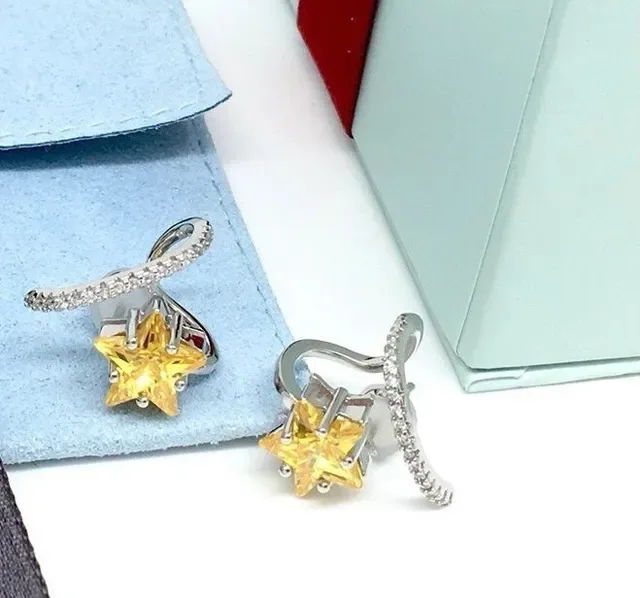 Gold Star Stud and Crystal Floral Cuff Earrings 4