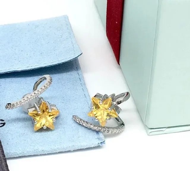 Gold Star Stud and Crystal Floral Cuff Earrings 5