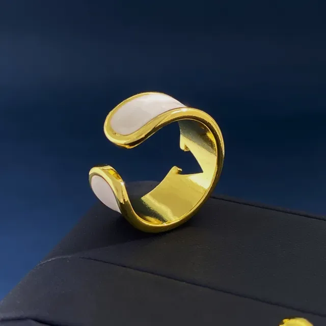 Gold-Tone and White Enamel Open-Shank Geometric Ring 2