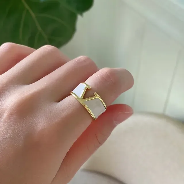 Gold-Tone and White Enamel Open-Shank Geometric Ring 4
