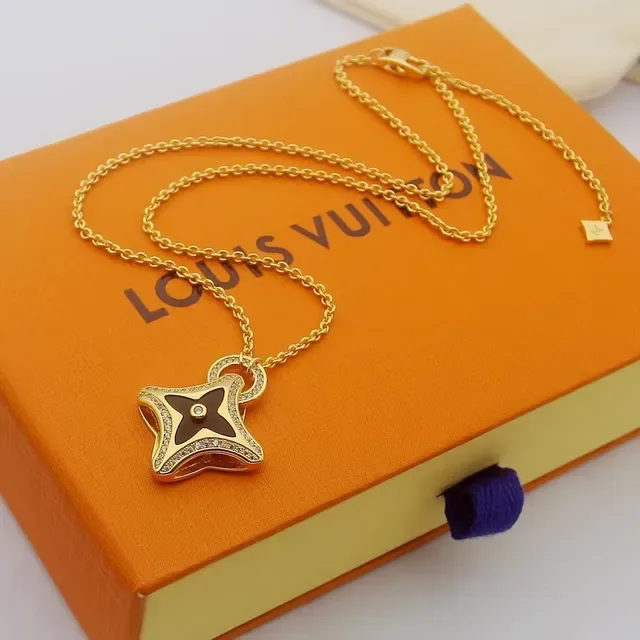 Gold-Tone Black Enamel Pavé Star Motif Necklace 3