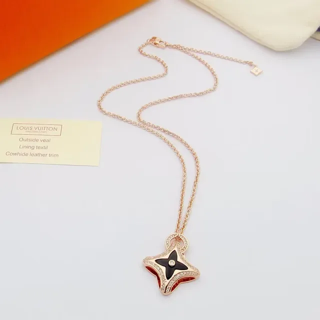 Gold-Tone Black Enamel Pavé Star Motif Necklace 6