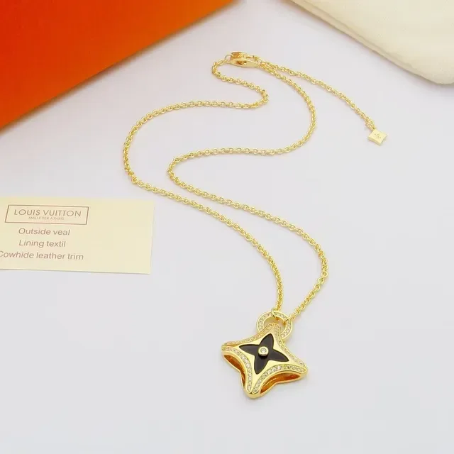 Gold-Tone Black Enamel Pavé Star Motif Necklace 7