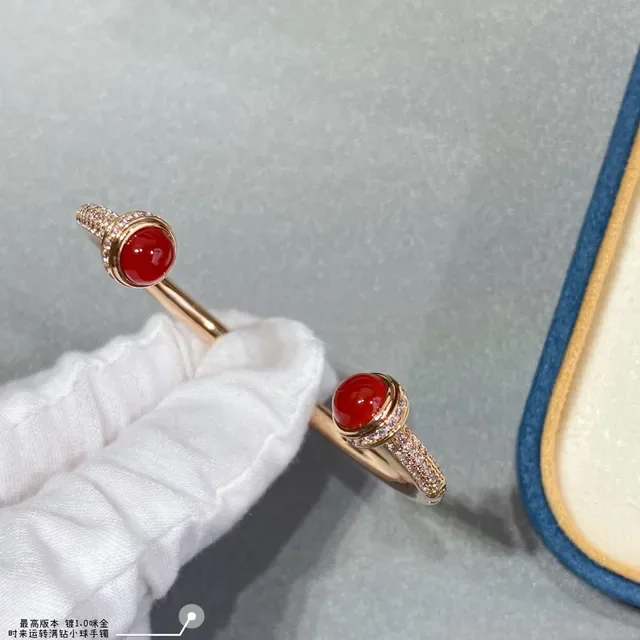 Gold-Tone Cabochon Gemstone Pavé Diamond Halo Open Bangle Bracelets 3