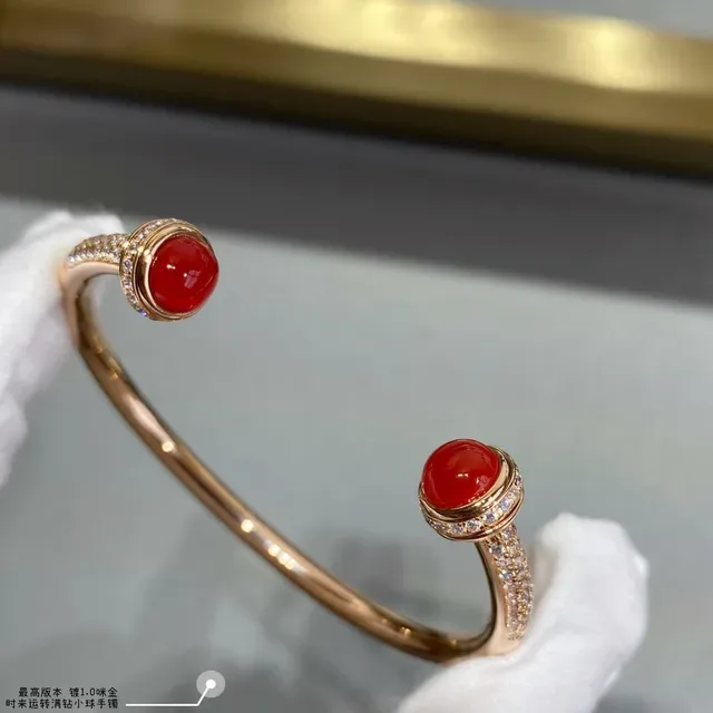 Gold-Tone Cabochon Gemstone Pavé Diamond Halo Open Bangle Bracelets 4