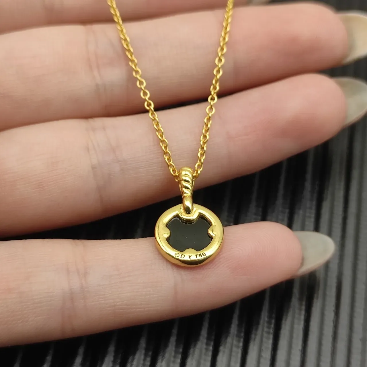 Gold-Tone Circular Black Disc Pavé Necklace 4