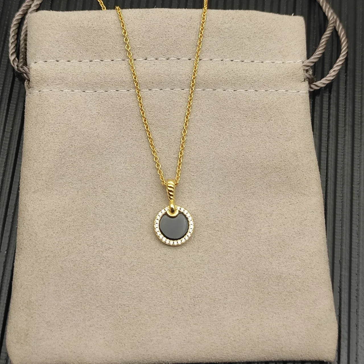 Gold-Tone Circular Black Disc Pavé Necklace 8