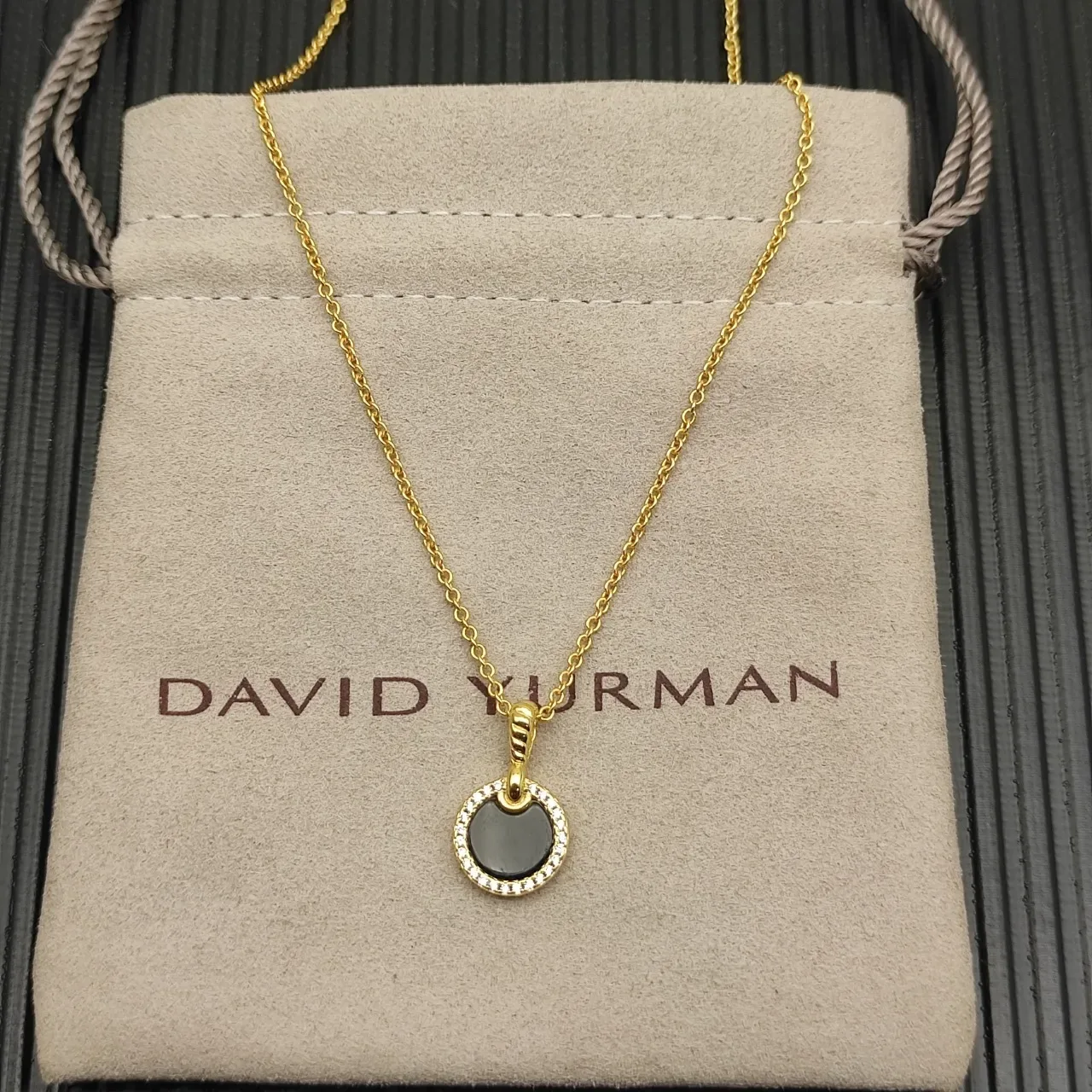 Gold-Tone Circular Black Disc Pavé Necklace 9