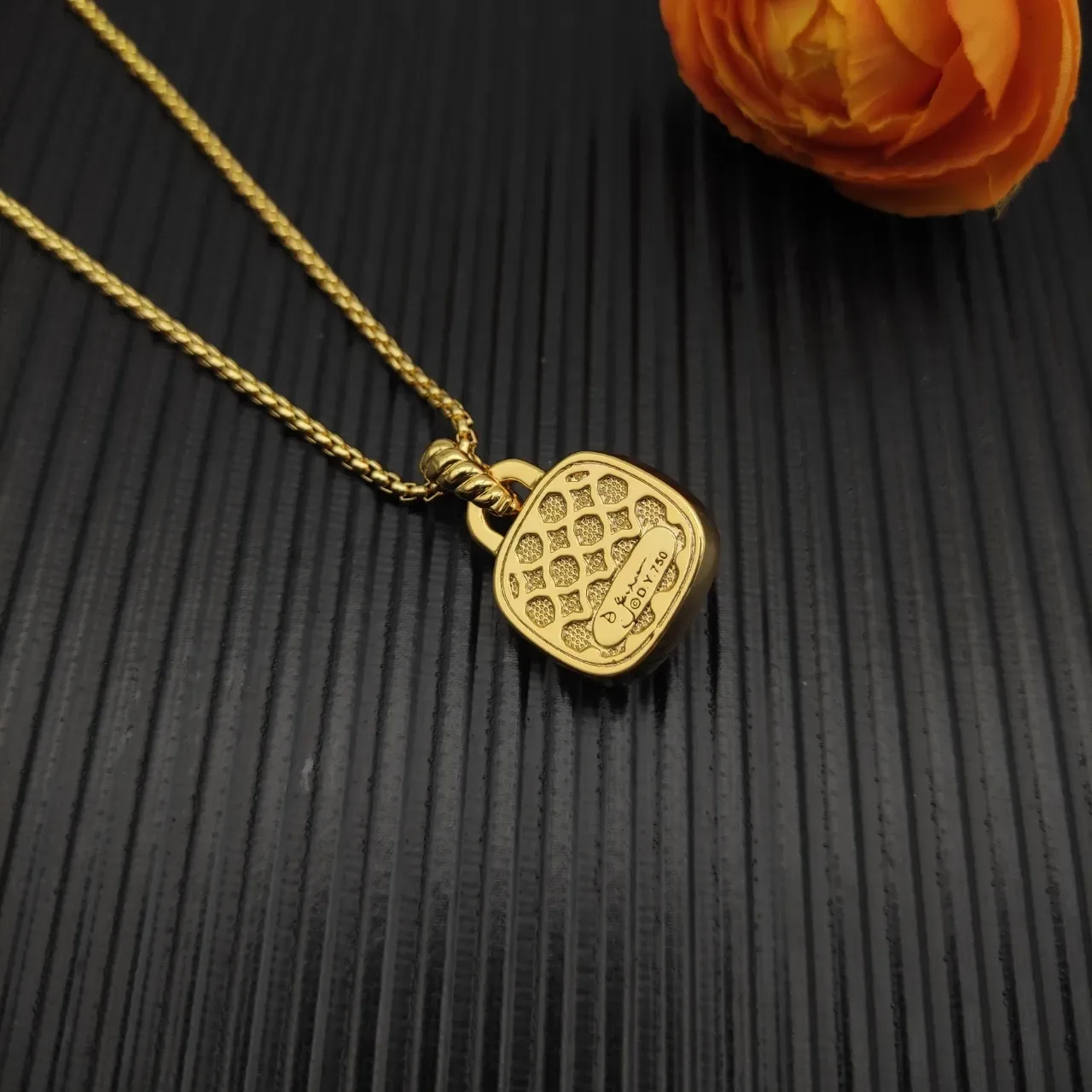 Gold-Tone Cushion-Cut Orange Gemstone Pave Necklace 8