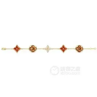 Pulseira de esmalte com motivo floral e diamante em tom dourado