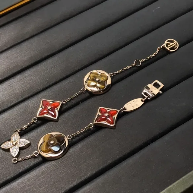 Gold-Tone Floral and Diamond Motif Enamel Bracelet 2
