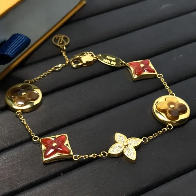 Gold-Tone Floral and Diamond Motif Enamel Bracelet 5