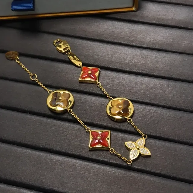 Gold-Tone Floral and Diamond Motif Enamel Bracelet 6