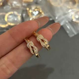 Gold-Tone Knot Motif Pavé Hoop Earrings