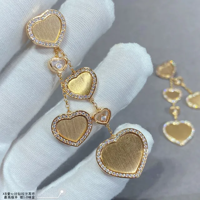 Gold-Tone Multi-Heart Pavé Cascade Earrings 2