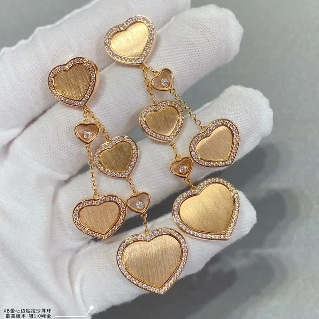 Gold-Tone Multi-Heart Pavé Cascade Earrings 3