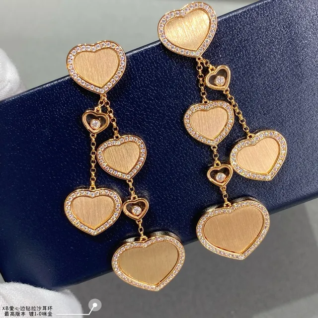 Gold-Tone Multi-Heart Pavé Cascade Earrings 6