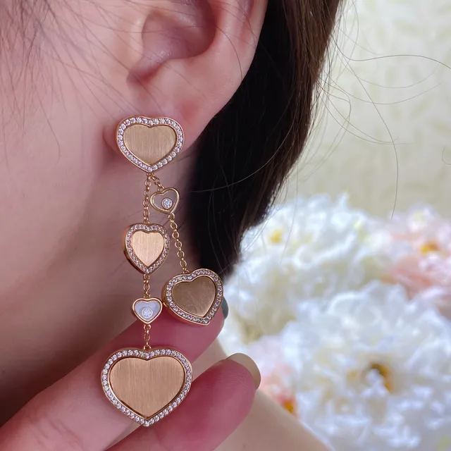 Gold-Tone Multi-Heart Pavé Cascade Earrings 8