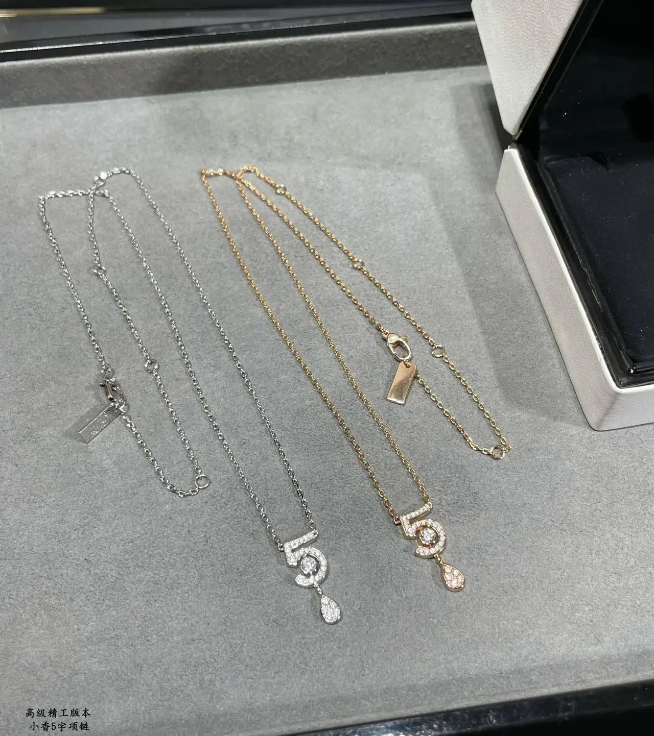 Gold-Tone Pavé '5' Motif Teardrop Pendant Necklace 3