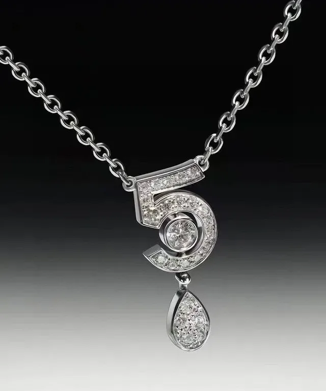 Gold-Tone Pavé '5' Motif Teardrop Pendant Necklace 8